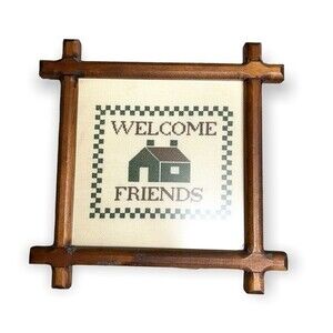 Vintage Handmade Cross-stitch Home Sweet Home in Wooden Frame. 8 x 8